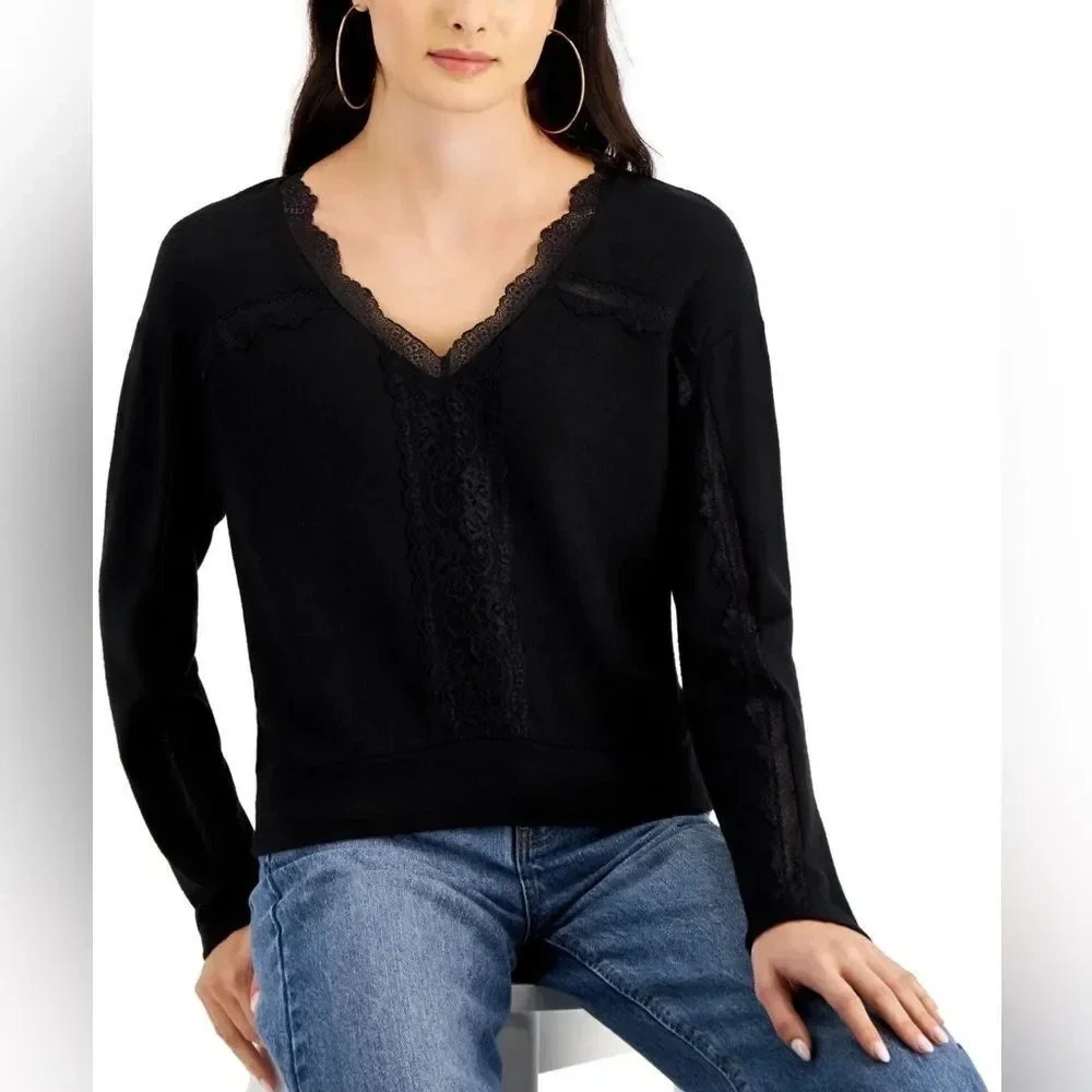 Self Esteem V-Neck Long Sleeve Lace Trim Top, Brand New with tags🖤
